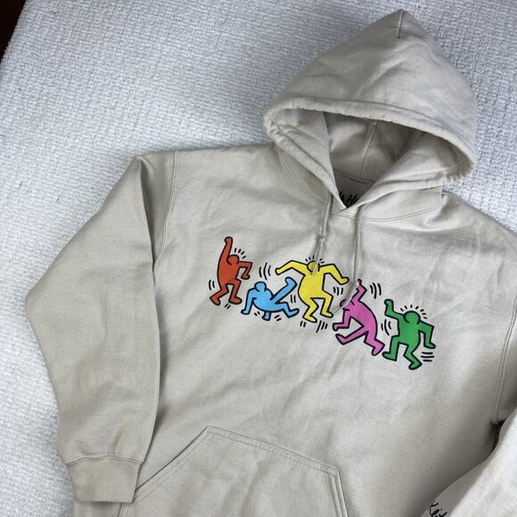 Keith Haring Foundation Sweatshirt Mens M Cream Off-white Graphic Print Hoodie - Picture 3 of 16